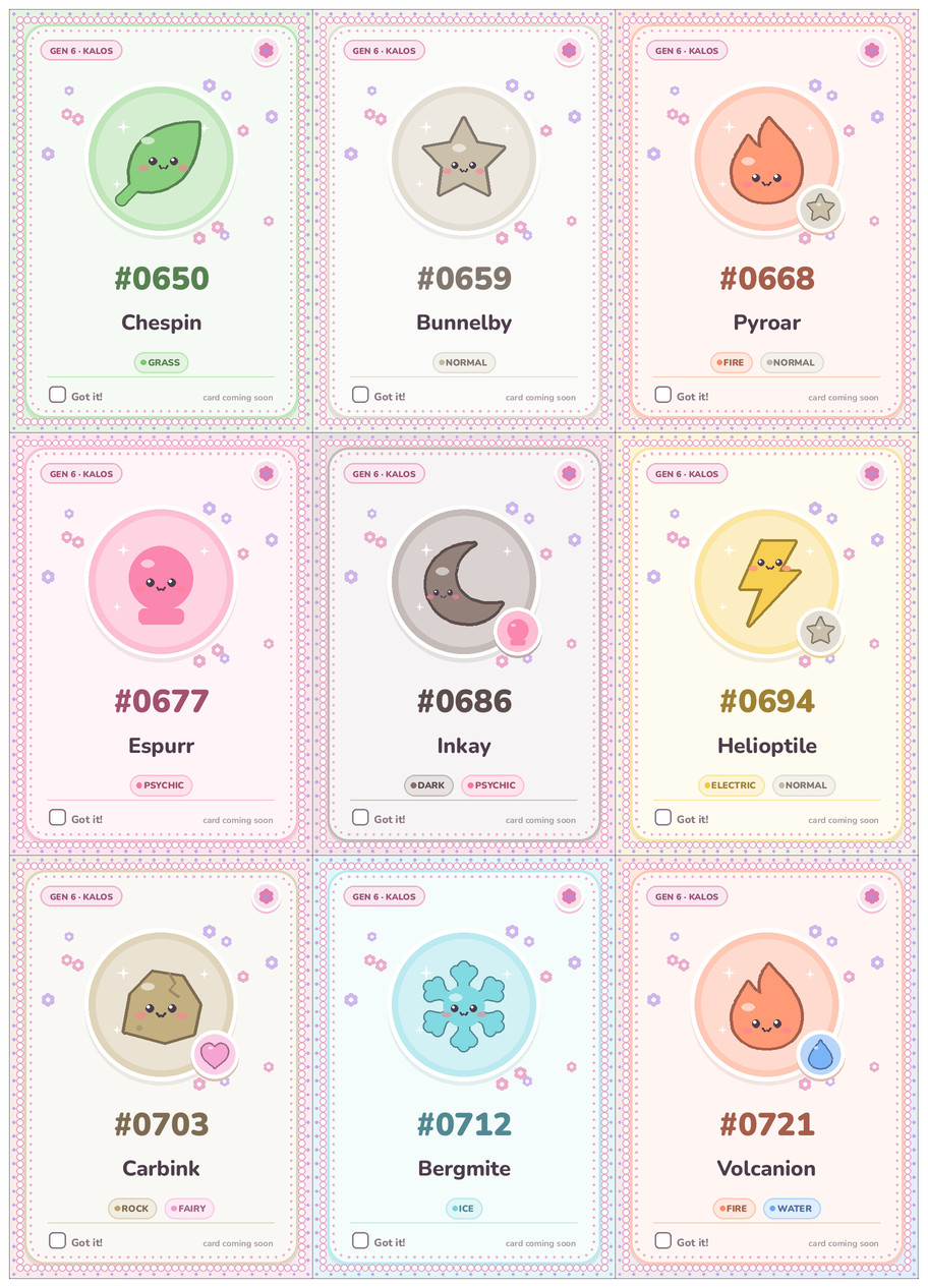 Kalos Pokémon placeholders printable cards