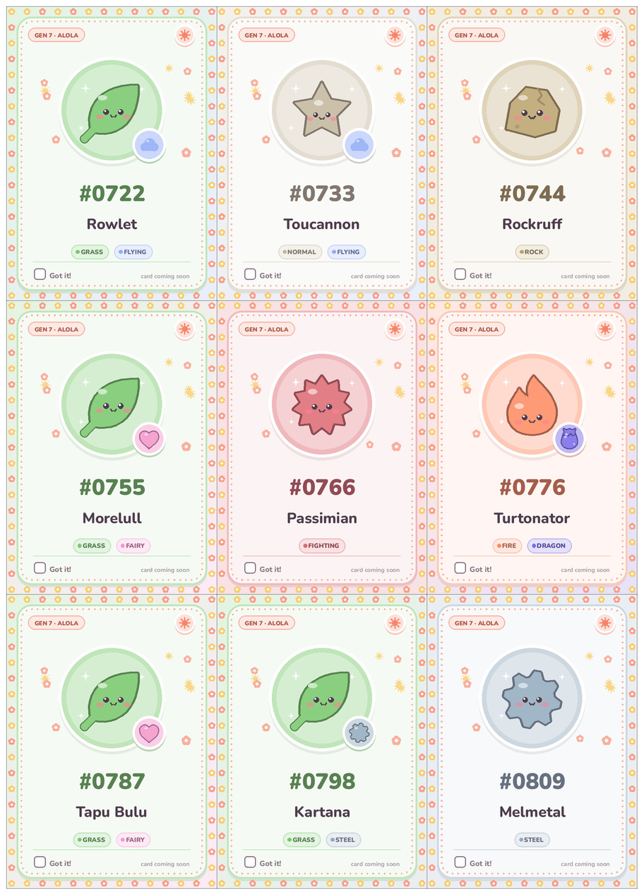 Alola Pokémon placeholders printable cards