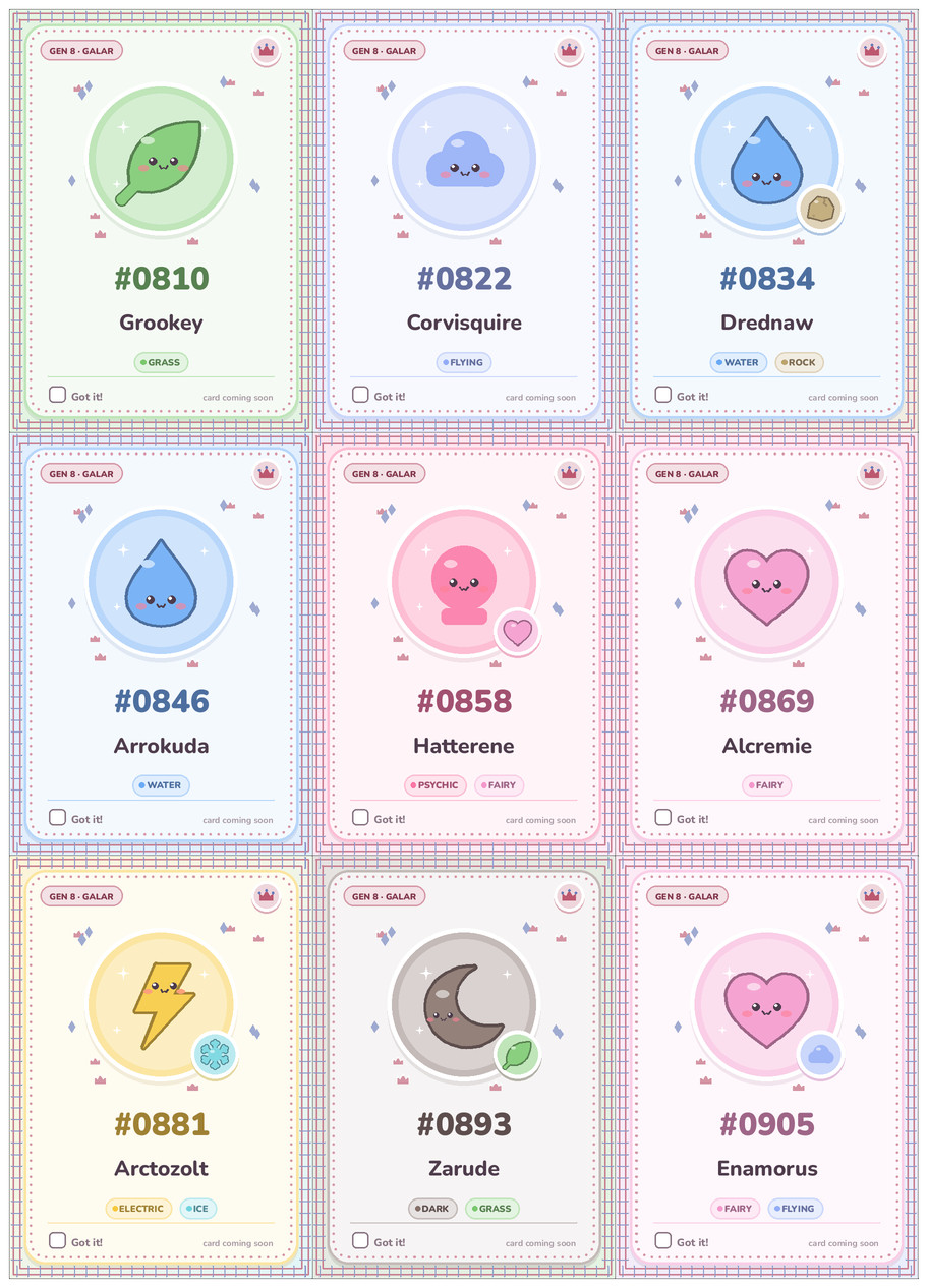 Galar Pokémon placeholders printable cards