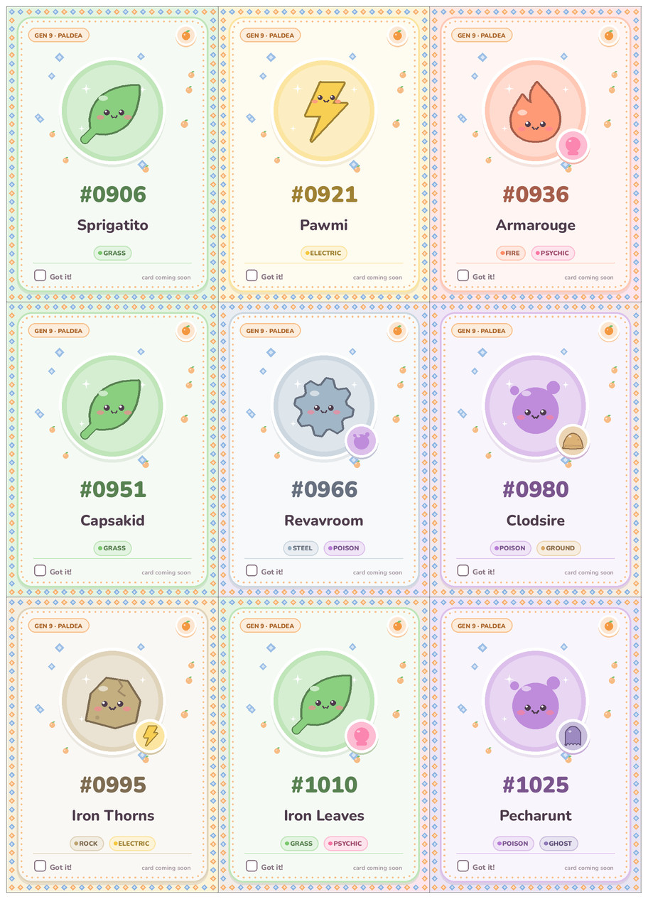 Paldea Pokémon placeholders printable cards