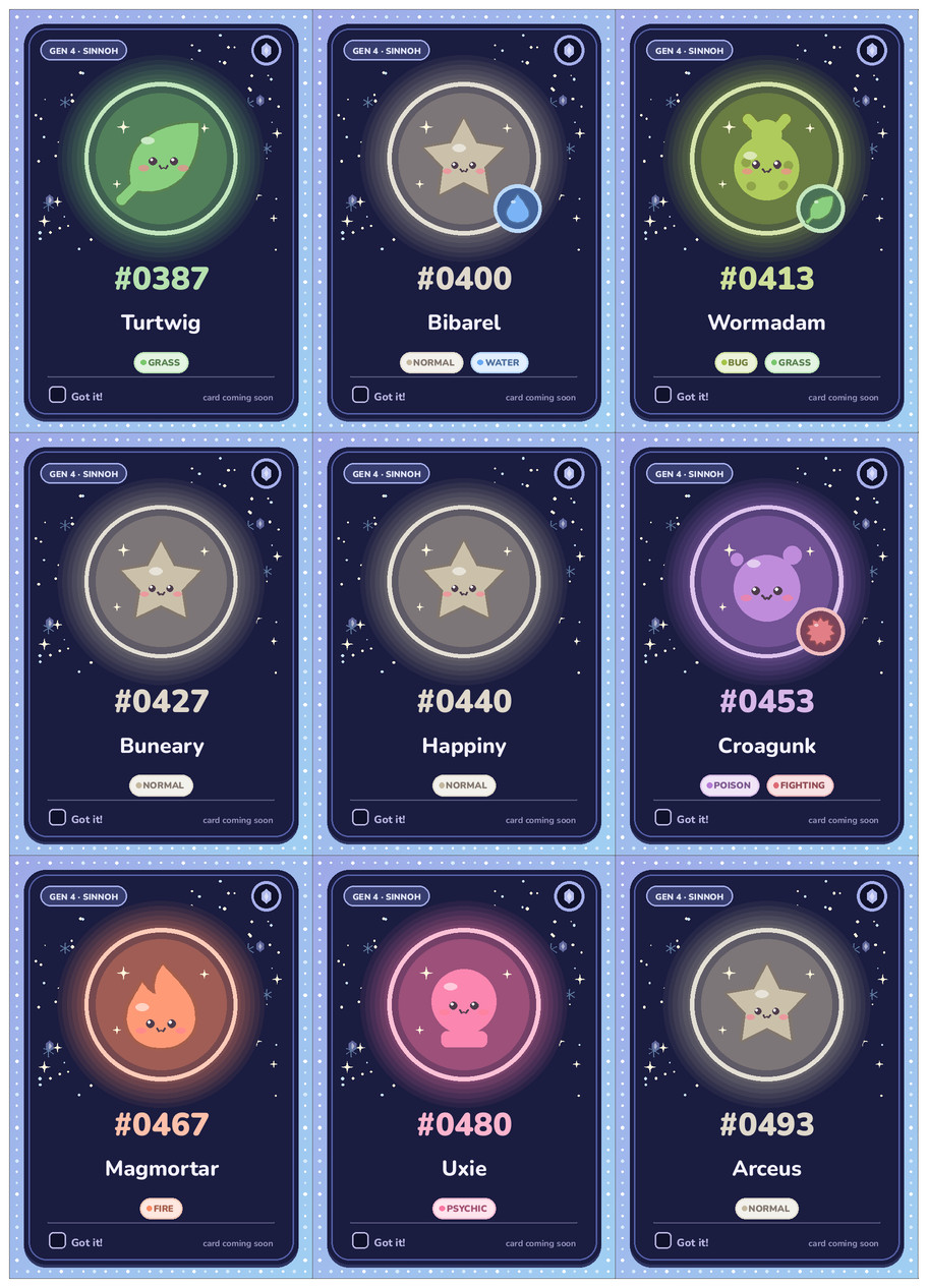 Sinnoh Pokémon placeholders (Starlight) printable cards