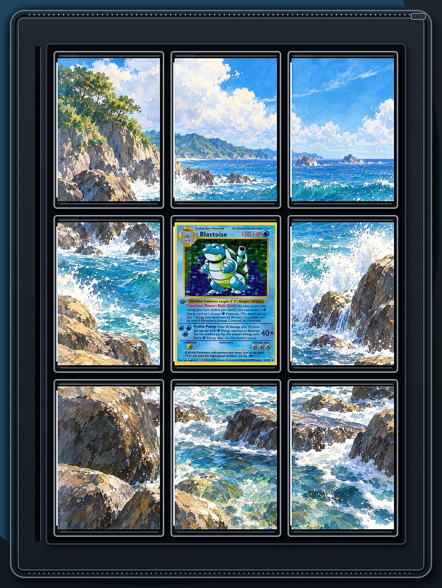 Base Set Blastoise Tidal Cove extended-art binder page preview