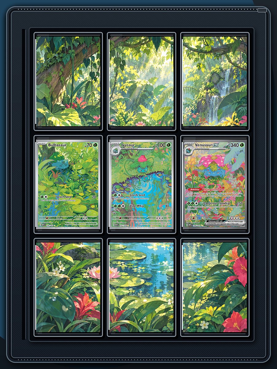Bulbasaur to Venusaur Jungle Pond extended-art binder page preview