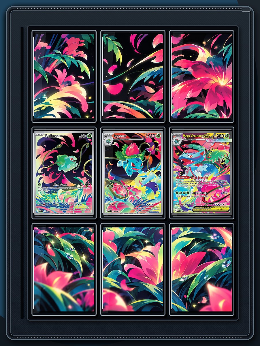 Bulbasaur to Mega Venusaur Neon Bloom extended-art binder page preview