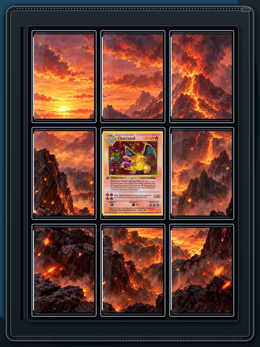 Base Set Charizard Ember Peaks extended-art binder page preview