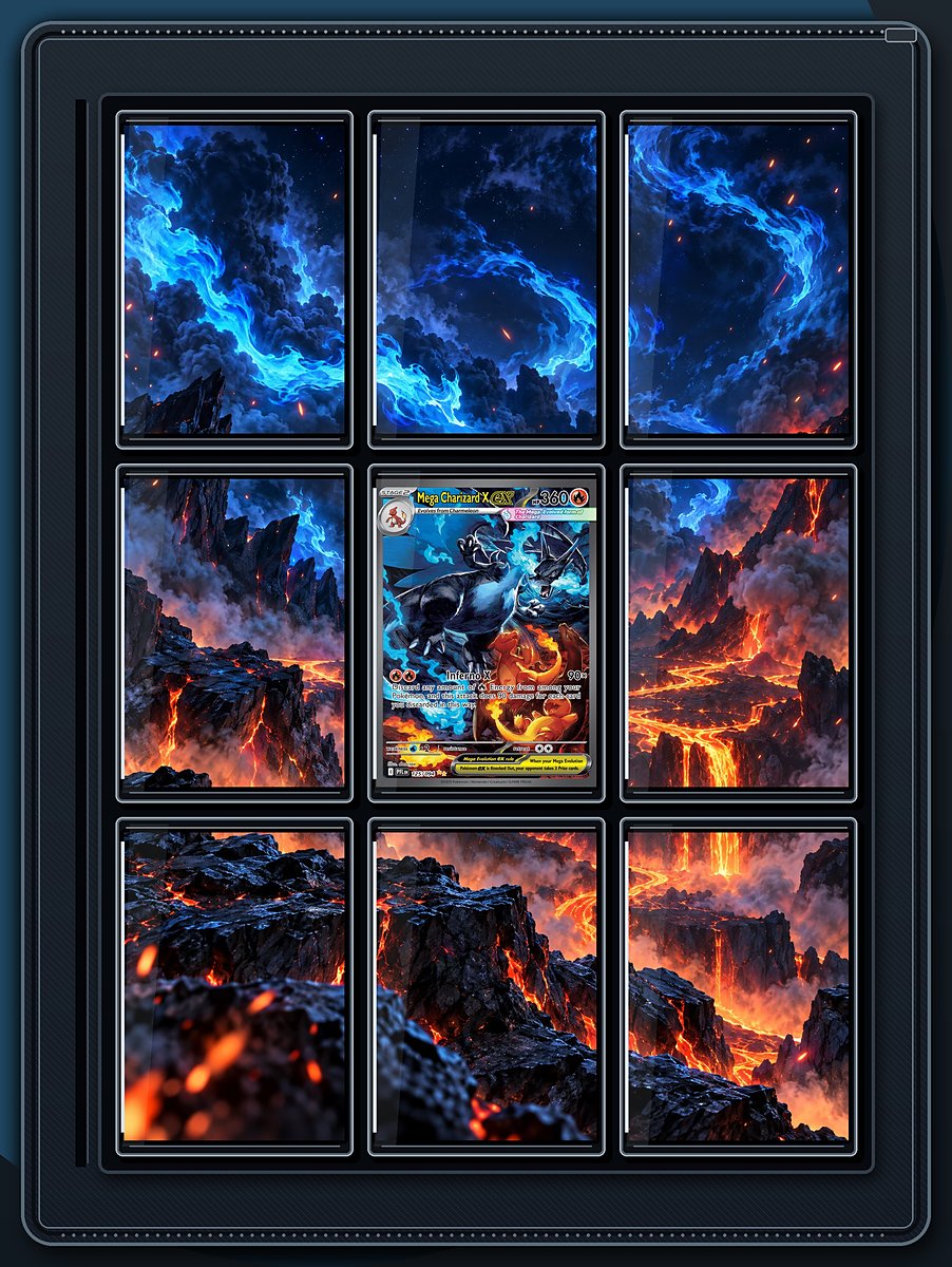 Mega Charizard X ex Blue Flame Ridge extended-art binder page preview