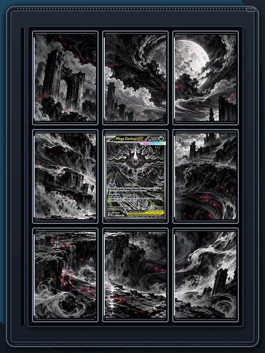 Mega Darkrai ex Midnight Etching extended-art binder page preview