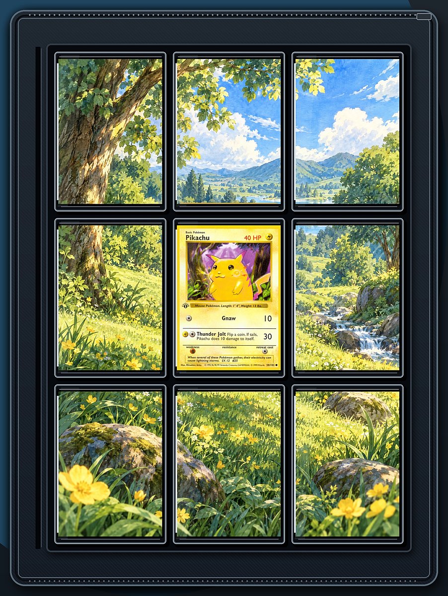 Base Set Pikachu Sunny Meadow extended-art binder page preview