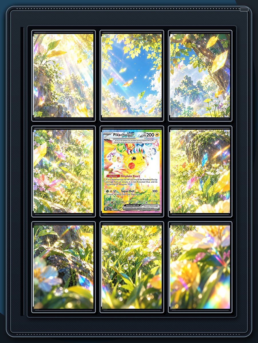 Pikachu ex Sunlit Meadow extended-art binder page preview