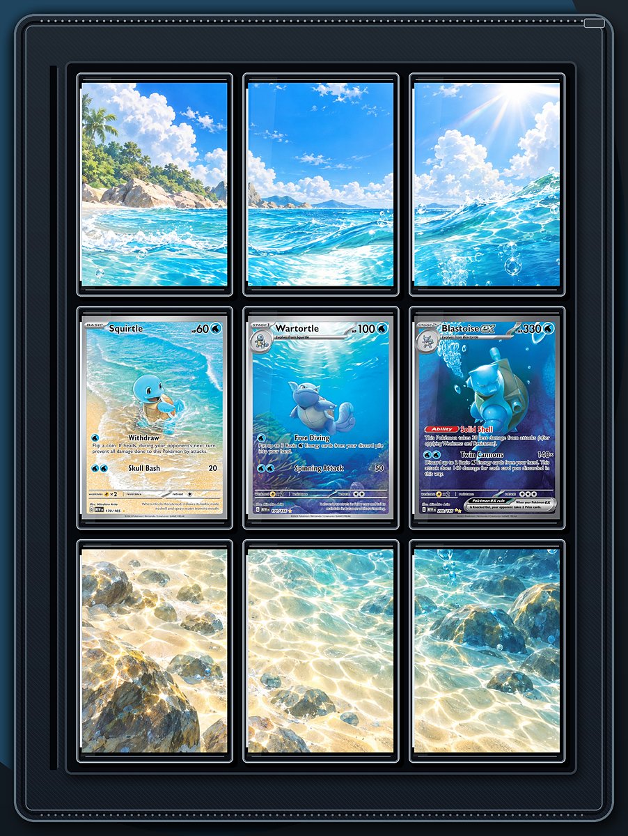 Squirtle to Blastoise Turquoise Shore extended-art binder page preview
