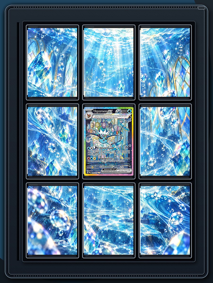 Vaporeon ex Aqua Gems extended-art binder page preview